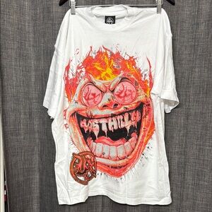 White Graphic T-Shirt with Fiery Design